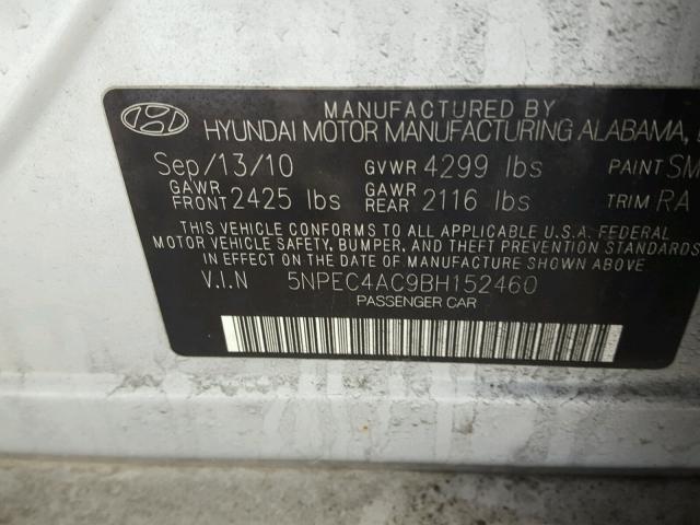 5NPEC4AC9BH152460 - 2011 HYUNDAI SONATA SE SILVER photo 10