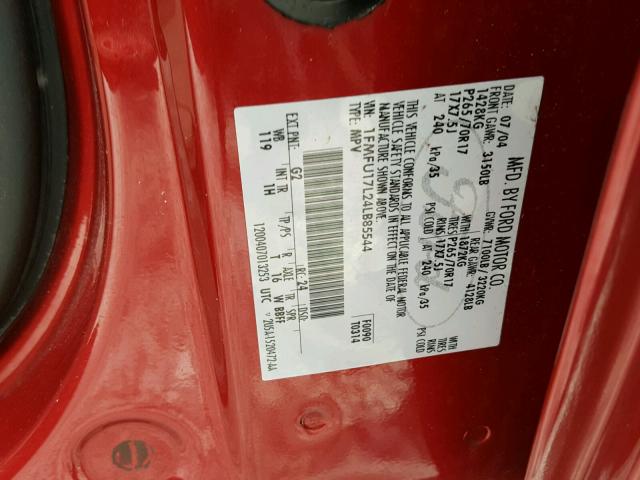 1FMFU17L24LB85544 - 2004 FORD EXPEDITION RED photo 10