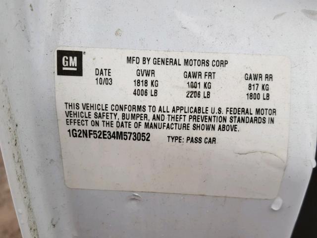 1G2NF52E34M573052 - 2004 PONTIAC GRAND AM S WHITE photo 10