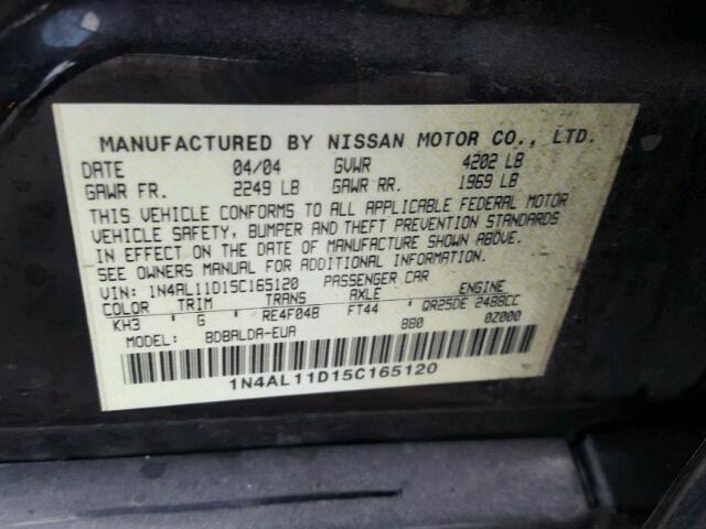 1N4AL11D15C165120 - 2005 NISSAN ALTIMA S BLACK photo 10