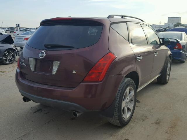 JN8AZ08TX5W319844 - 2005 NISSAN MURANO SL MAROON photo 4