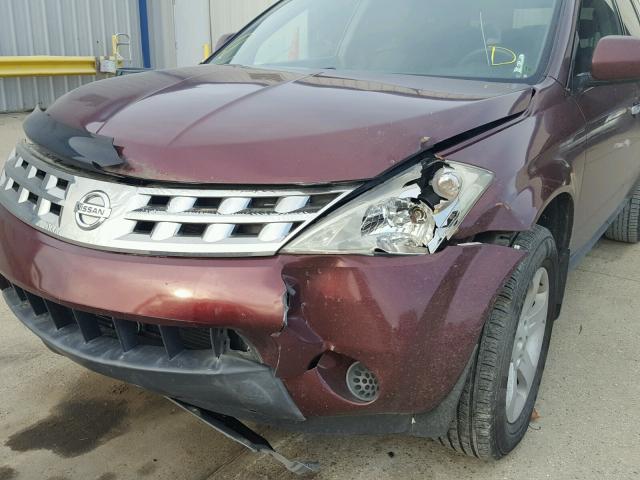 JN8AZ08TX5W319844 - 2005 NISSAN MURANO SL MAROON photo 9