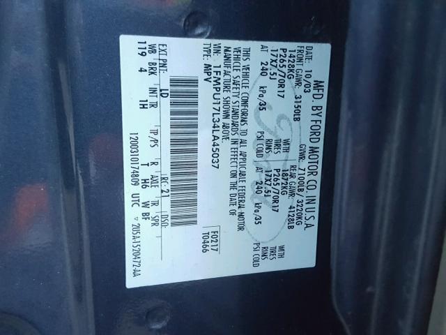 1FMPU17L34LA45037 - 2004 FORD EXPEDITION BLUE photo 10