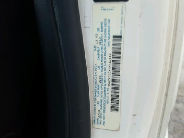 3VWCK31CX4M412119 - 2004 VOLKSWAGEN NEW BEETLE 白色 照片 10