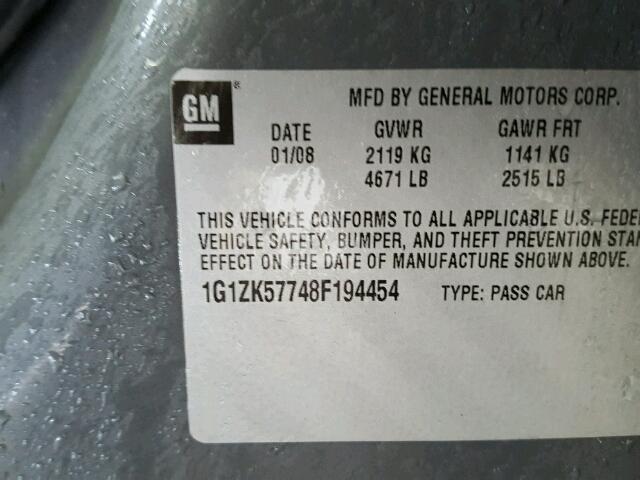 1G1ZK57748F194454 - 2008 CHEVROLET MALIBU LTZ GRAY photo 10