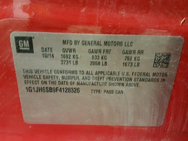 1G1JH6SB9F4128326 - 2015 CHEVROLET SONIC RS RED photo 10