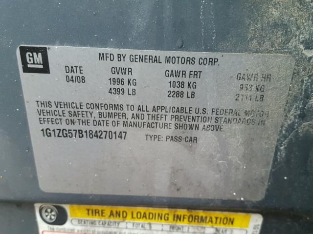 1G1ZG57B184270147 - 2008 CHEVROLET MALIBU LS BLUE photo 10