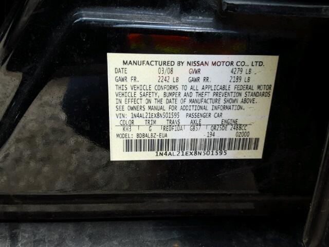 1N4AL21EX8N501595 - 2008 NISSAN ALTIMA 2.5 BLACK photo 10