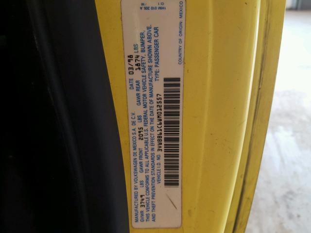 3VWBB61C6WM012557 - 1998 VOLKSWAGEN NEW BEETLE YELLOW photo 10