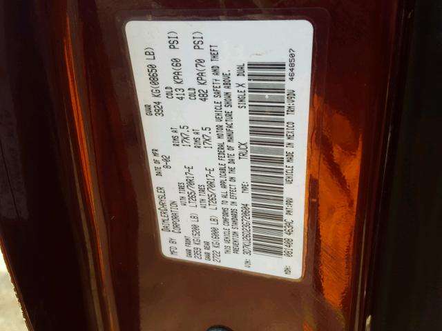 3D7KU26D23G720604 - 2003 DODGE RAM 2500 S MAROON photo 10