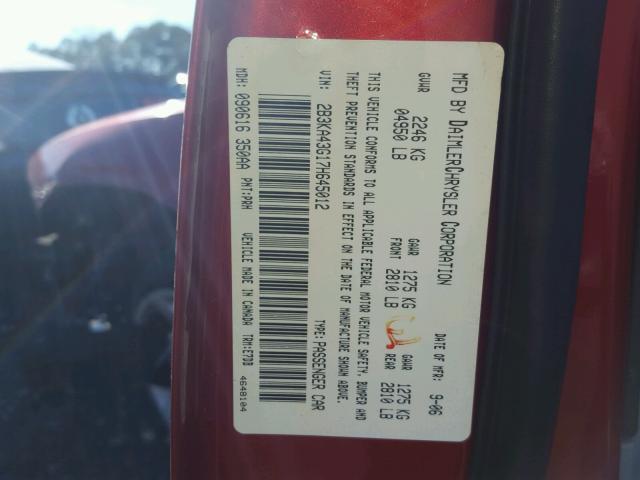 2B3KA43G17H645012 - 2007 DODGE CHARGER SE RED photo 10