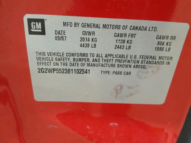 2G2WP552381102541 - 2008 PONTIAC GRAND PRIX Qırmızı foto 10