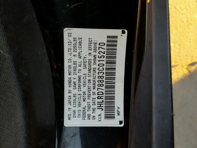 JHLRD78883C015270 - 2003 HONDA CR-V EX BLACK photo 10