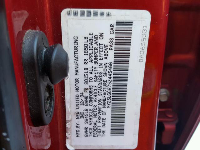 5Y2SL66875Z445466 - 2005 PONTIAC VIBE RED photo 10