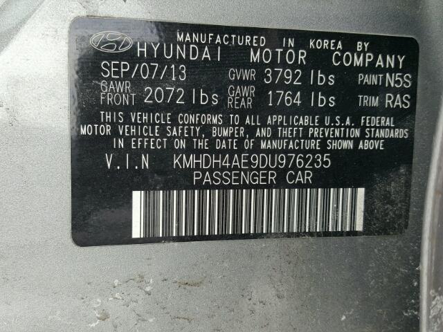 KMHDH4AE9DU976235 - 2013 HYUNDAI ELANTRA GL GRAY photo 10