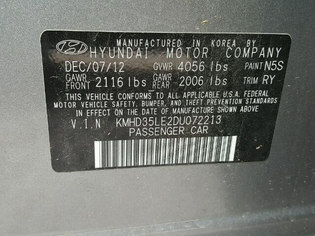 KMHD35LE2DU072213 - 2013 HYUNDAI ELANTRA GT GRAY photo 10