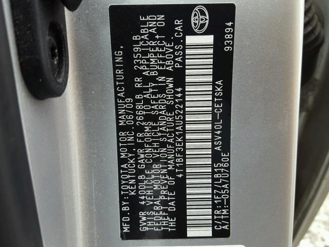 4T1BF3EK1AU522144 - 2010 TOYOTA CAMRY BASE SILVER photo 10