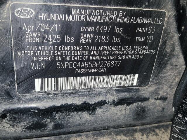 5NPEC4AB5BH276877 - 2011 HYUNDAI SONATA SE BLACK photo 10