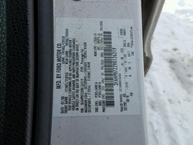 3FAHP07Z29R126219 - 2009 FORD FUSION SE WHITE photo 10