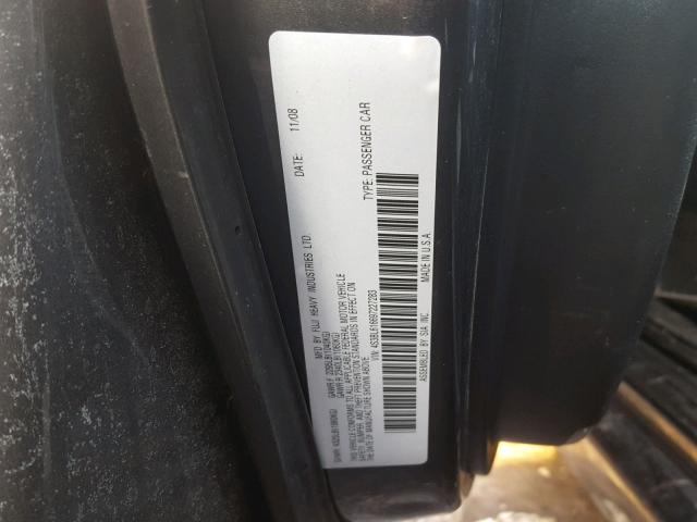 4S3BL616697227283 - 2009 SUBARU LEGACY 2.5 GRAY photo 10