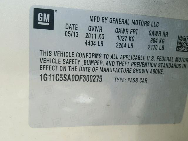 1G11C5SA0DF300275 - 2013 CHEVROLET MALIBU 1LT 米色 照片 10