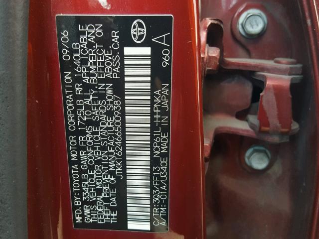 JTKKT624665009387 - 2006 TOYOTA SCION XA RED photo 10