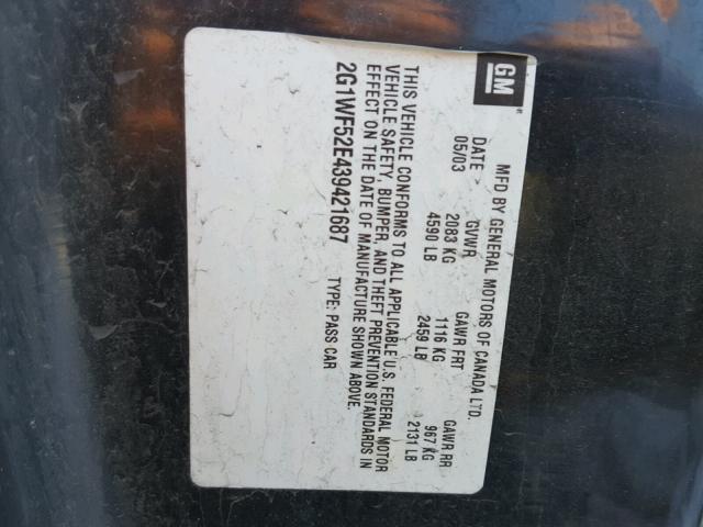 2G1WF52E439421687 - 2003 CHEVROLET IMPALA 黑色 照片 10