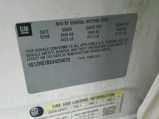 1G1ZH57BX84234678 - 2008 CHEVROLET MALIBU 1LT თეთრი ფოტო 10