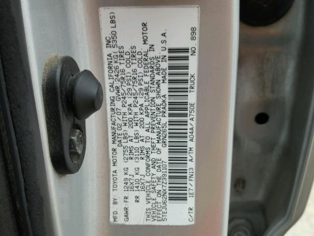 5TEJU62NX7Z391107 - 2007 TOYOTA TACOMA DOU SILVER photo 10