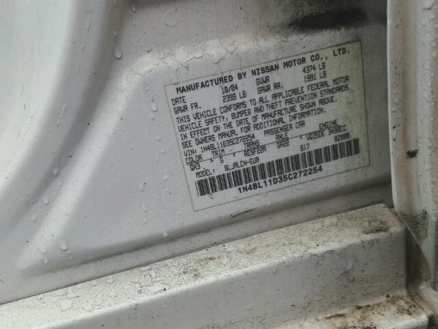 1N4BL11D35C272254 - 2005 NISSAN ALTIMA SE WHITE photo 10