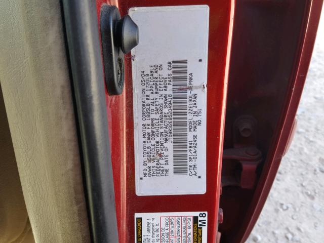 JTDBR32E852049418 - 2005 TOYOTA COROLLA CE RED photo 10