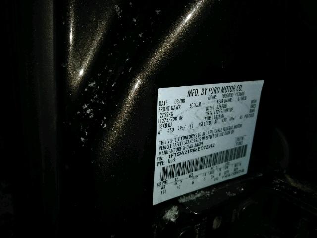 1FTSW21R98ED72242 - 2008 FORD F250 SUPER BLACK photo 10