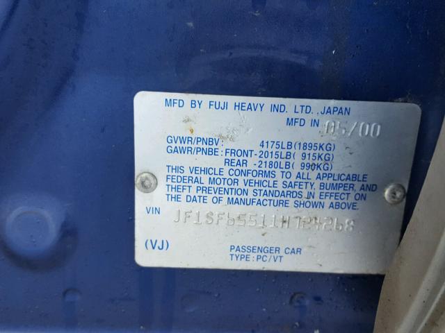 JF1SF65511H724268 - 2001 SUBARU FORESTER S Mavi foto 10