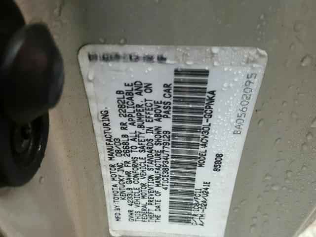 4T1CE38P34U779129 - 2004 TOYOTA CAMRY SOLA GRAY photo 10