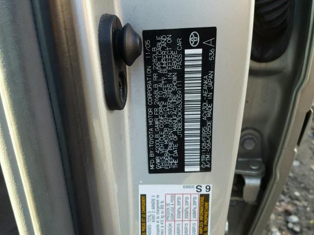 JTDBE30KX63059111 - 2006 TOYOTA CAMRY LE SILVER photo 10