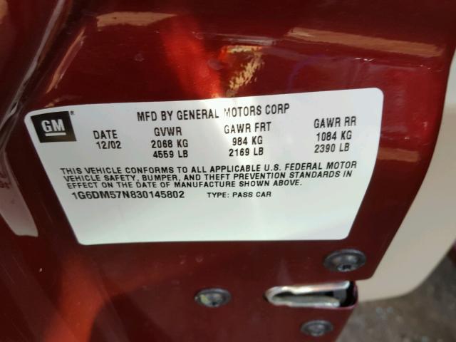 1G6DM57N830145802 - 2003 CADILLAC CTS RED photo 10