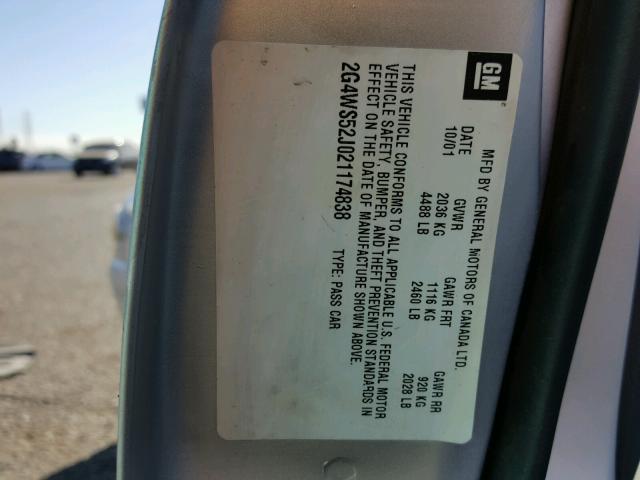 2G4WS52J021174838 - 2002 BUICK CENTURY CU SILVER photo 10