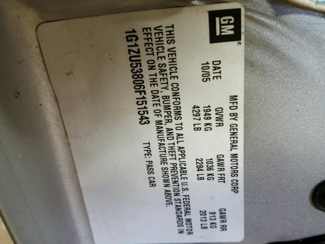 1G1ZU53806F151543 - 2006 CHEVROLET MALIBU LTZ 银色 照片 10