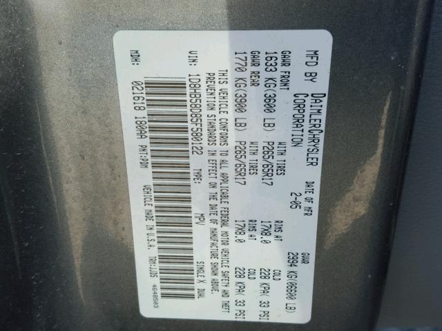 1D8HB58D85F580122 - 2005 DODGE DURANGO LI GRAY photo 10