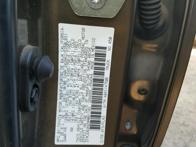 3TMJU62N29M081193 - 2009 TOYOTA TACOMA DOU BROWN photo 10