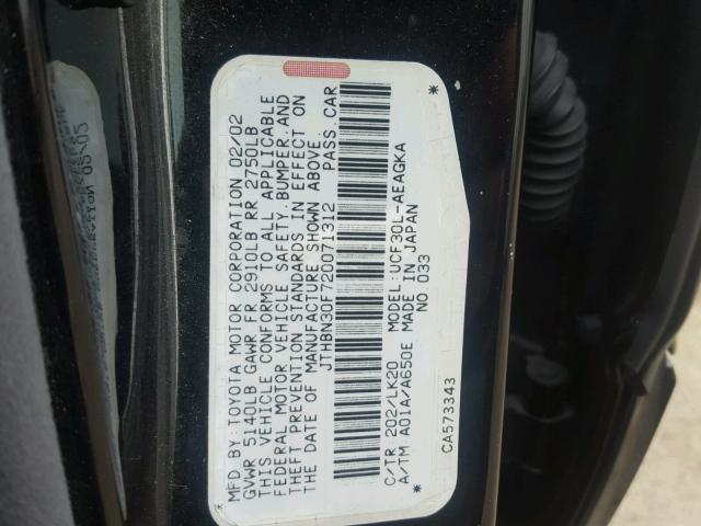 JTHBN30F720071312 - 2002 LEXUS LS 430 BLACK photo 10