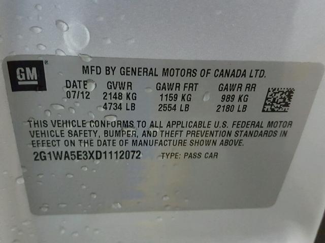 2G1WA5E3XD1112072 - 2013 CHEVROLET IMPALA LS SILVER photo 10