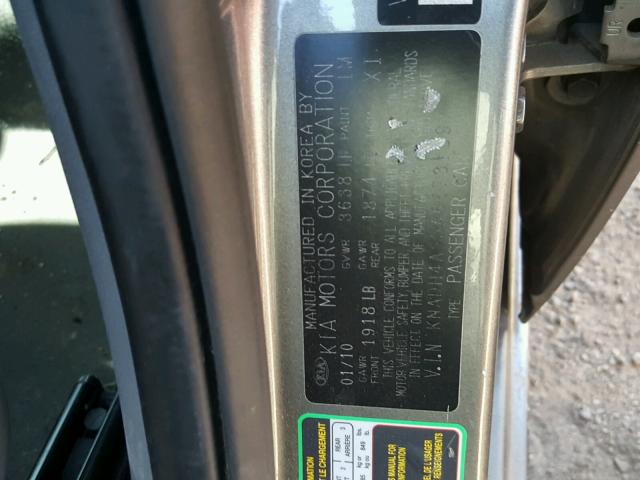 KNADH4A35A6673159 - 2010 KIA RIO LX Մոխրագույն լուսանկար 10