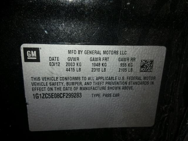 1G1ZC5E08CF299283 - 2012 CHEVROLET MALIBU 1LT 黑色 照片 10