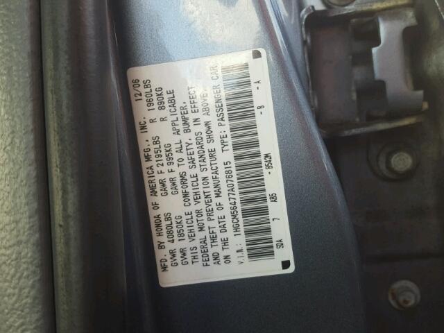 1HGCM56477A076815 - 2007 HONDA ACCORD LX BLUE photo 10