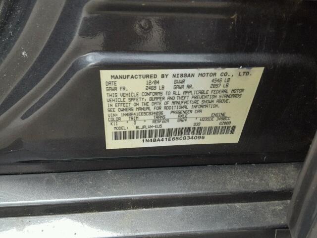 1N4BA41E65C834096 - 2005 NISSAN MAXIMA SE GRAY photo 10