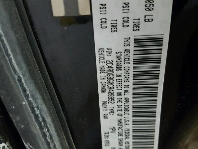 2C4RDGBG0CR408992 - 2012 DODGE GRAND CARA BLACK photo 10