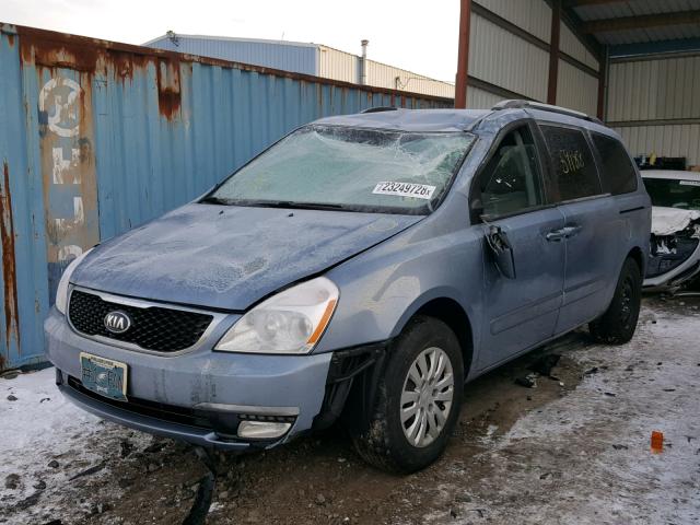 KNDMG4C79E6582374 - 2014 KIA SEDONA LX BLUE photo 2