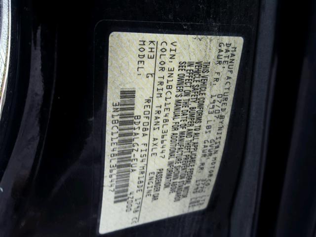 3N1BC11E48L366447 - 2008 NISSAN VERSA S BLACK photo 10