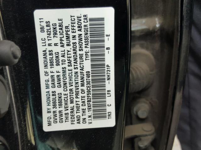 19XFB2F59CE307469 - 2012 HONDA CIVIC LX BLACK photo 10